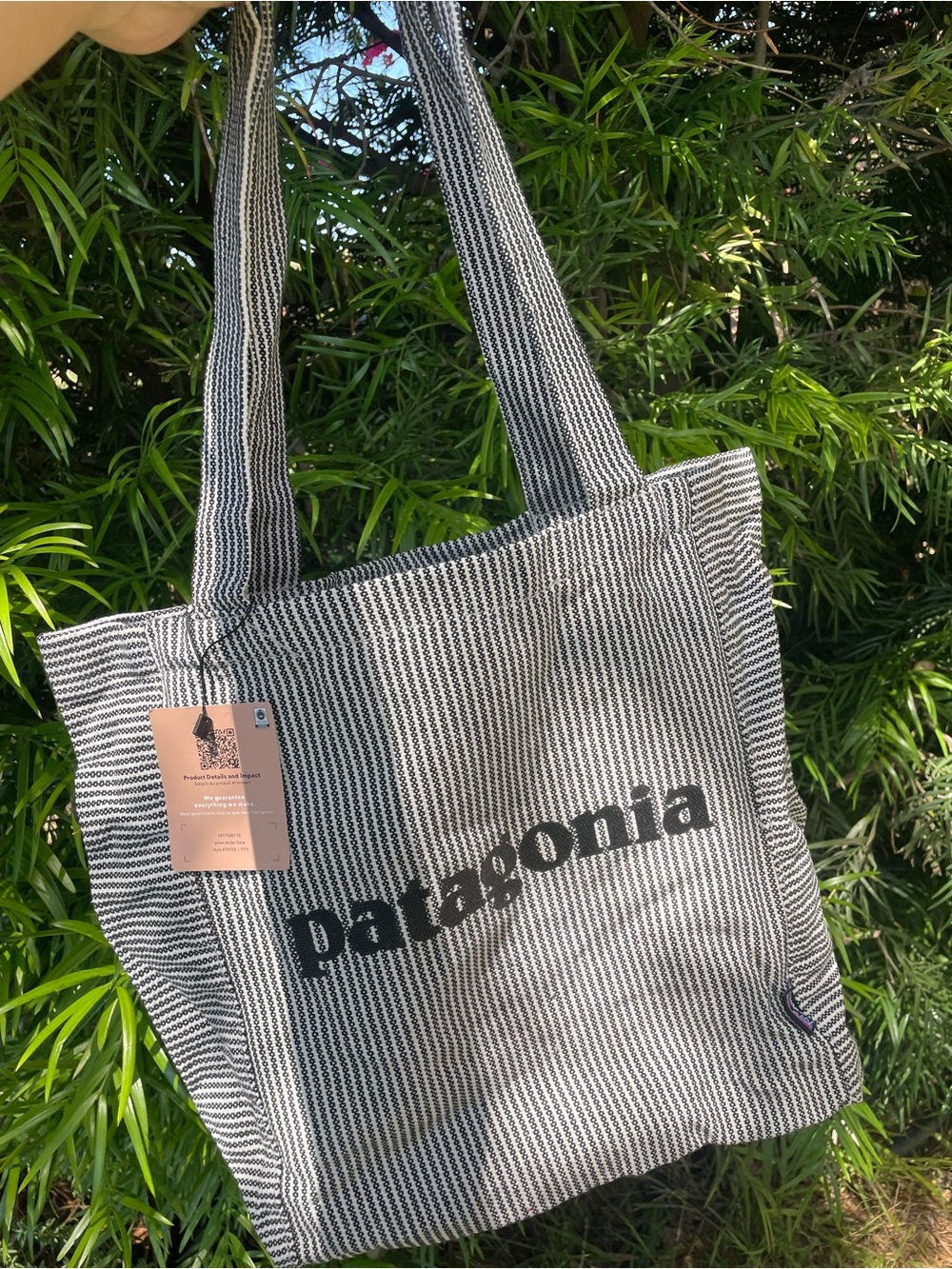 Patagonia Black and White Striped Canvas Tote